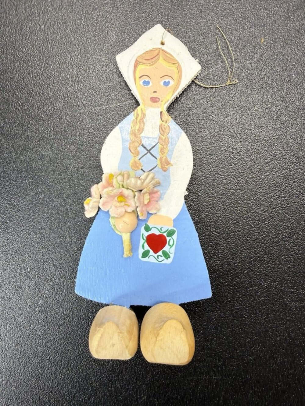 Vintage Swedish Scandinavian Handmade Panted Wooden Girl Doll Ornament 5 Inch